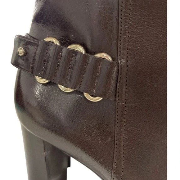 NINE WEST Women’s Brown Leather Ankle Block Heeled Boots Booties Sz 8M - Picture 4 of 7